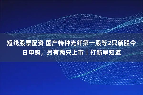 短线股票配资 国产特种光纤第一股等2只新股今日申购，另有两只上市丨打新早知道